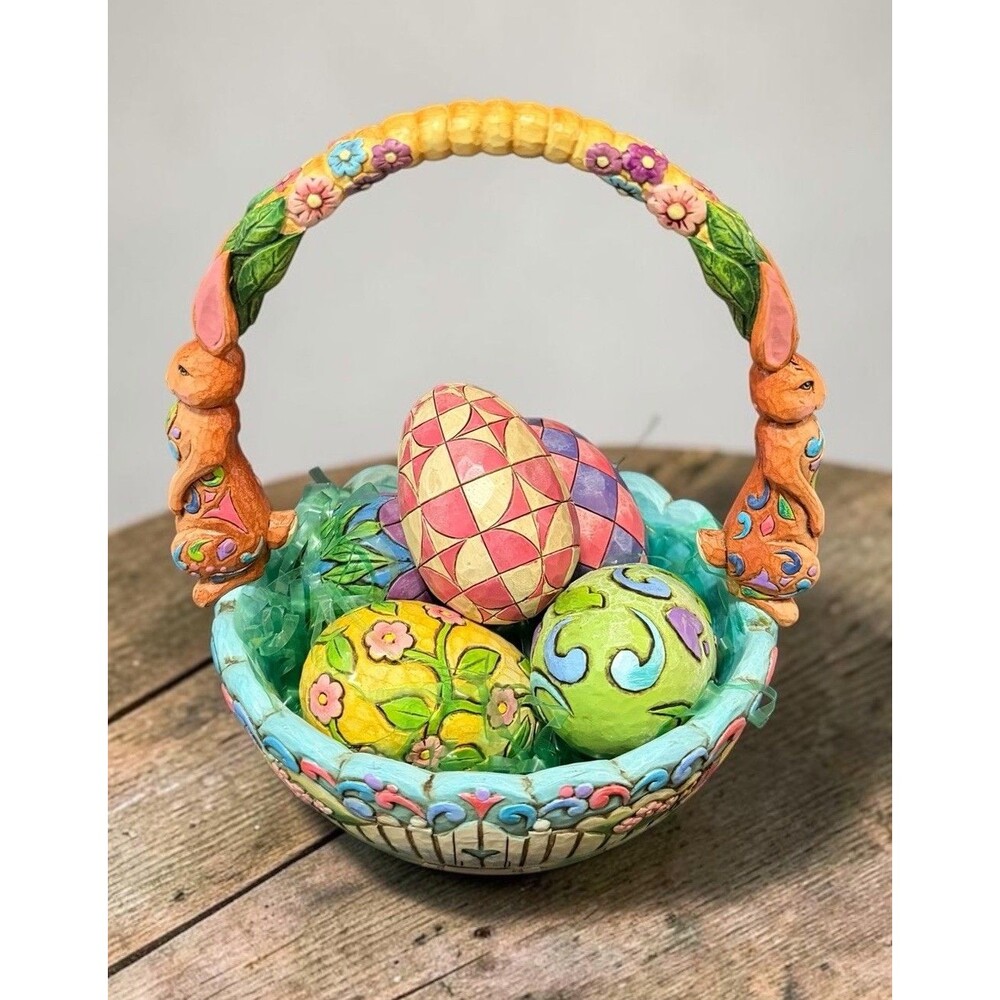 Jim Shore Hunting Eggs Finding Joy Easter Basket With 5 Eggs 2006